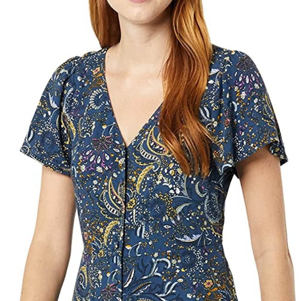 GOODTHREADS Women's Dress Button-Front Fit&Flare Navy Paisley XXL NWT